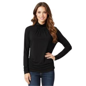 Chico’s Mock Neck Banded Hem Top in Black NWT Size 1